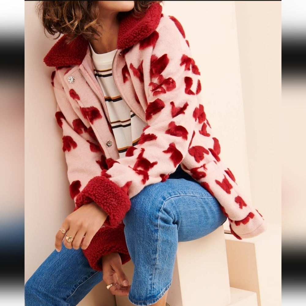 Glamorous Fleece Faux Fur Coat S Sherpa Collar and Cuffs CL